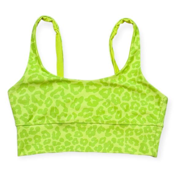 Beach Riot L Leah Sports Bra Top Lemon Lime Leopard Workout Gym Crop Yoga Neon - Picture 2 of 9